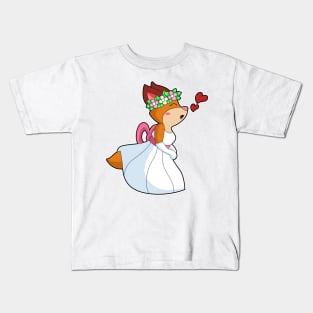 Fox as Bride with with Wedding dress Flower wreath Kids T-Shirt